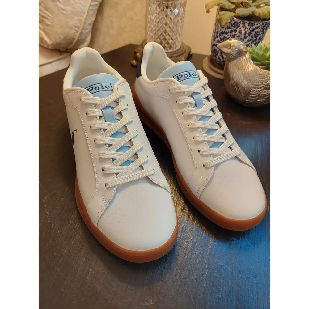 Polo Ralph Lauren Men's Heritage Court Leather Sneakers White/Navy Size 9 NEW!